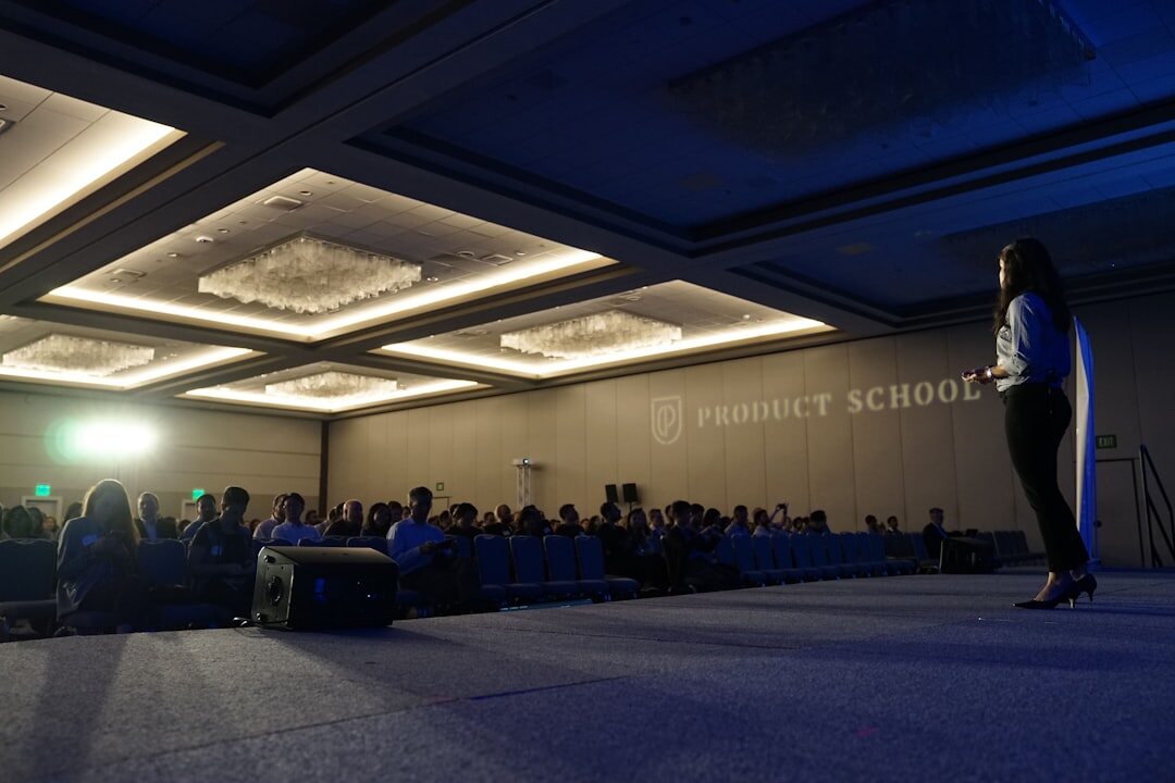 Conference stage with bright lights